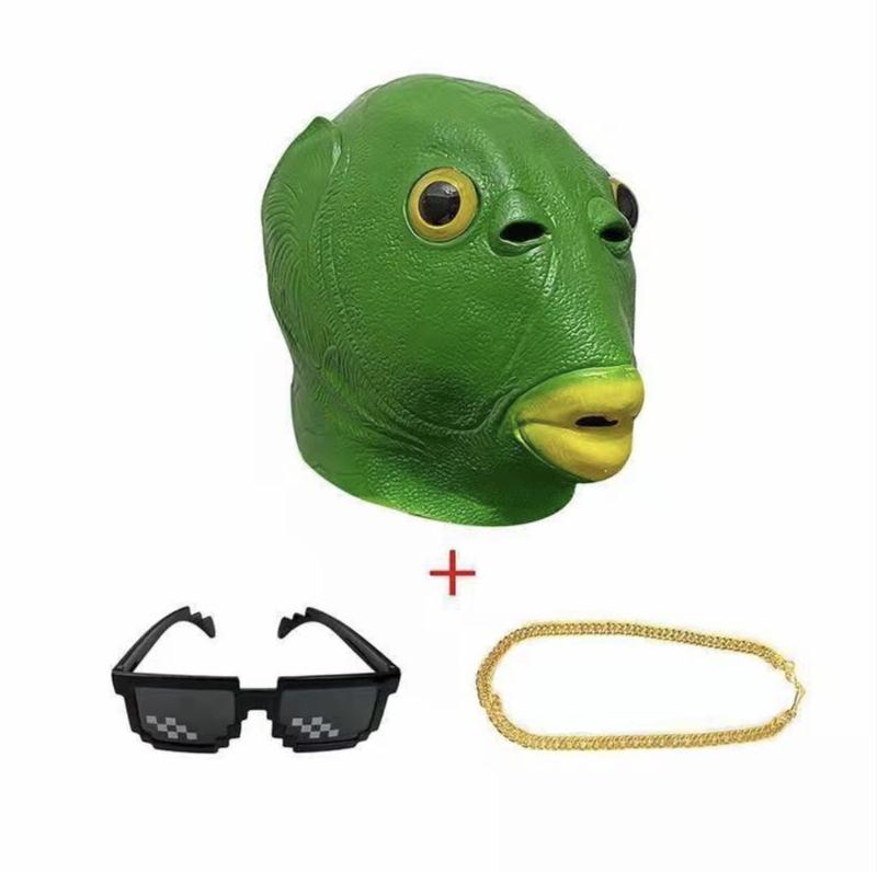  Mặt nạ đầu cá xanh sillicon loại dầy đẹp - Mặt nạ ếch xanh trùm đầu hóa trang quái vật cá chép - GẤU BÔNG BABY81 