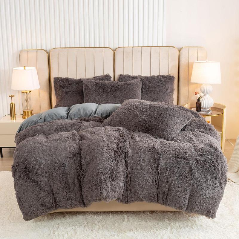Solid Color Fluffy Duvet Cover Set, 3 Counts/set Soft Comfortable Duvet Cover & Pillowcase without Filler, Bedroom Accessories, Christmas Decor Warm Cozy Plush Bedding Set for Home Bedroom, Bedding Supplies, Christmas Gifts, Christmas Decorations 6