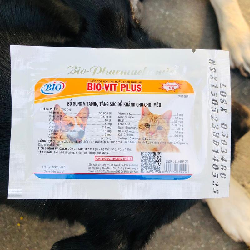 Thuốc bổ sung vitamin và tăng sức đề kháng cho chó mèo. Biovit plus 5gram.