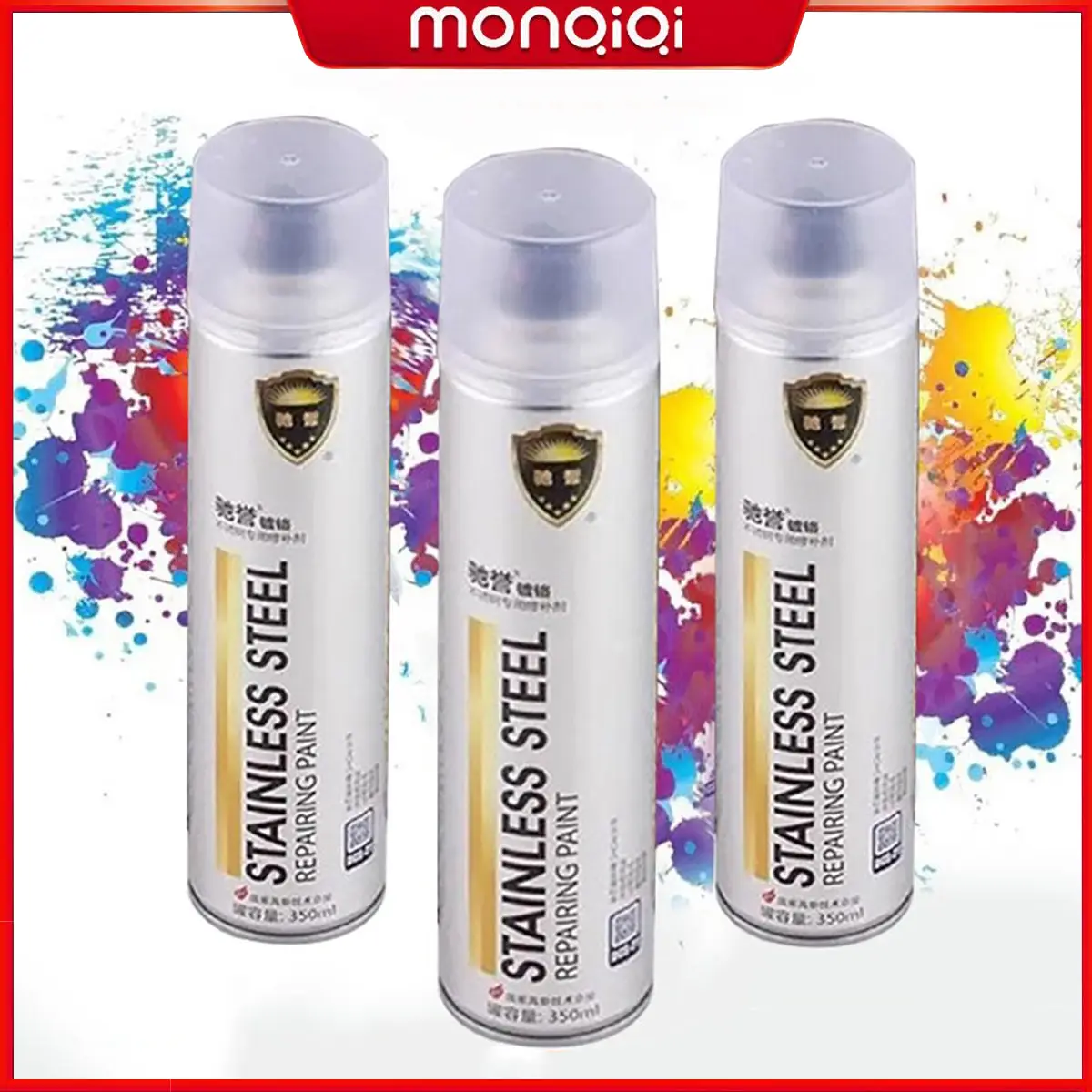 Monqiqi Combo 3 Chai Xịt Chống Rỉ Sét, Ố Vàng Màu Xám Bạc Crom Sáng Bóng Như Mới Sơn