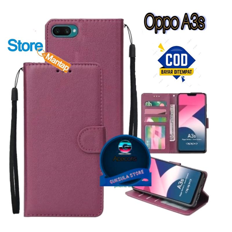 LEATHER CASE FLIP UNTUK OPPO A3S / RESLME C1 -FLIP WALLET CASE KULIT - CASING DOMPET-FLIP COVER LEATHER-SARUNG BUKU HP Ponsel 2