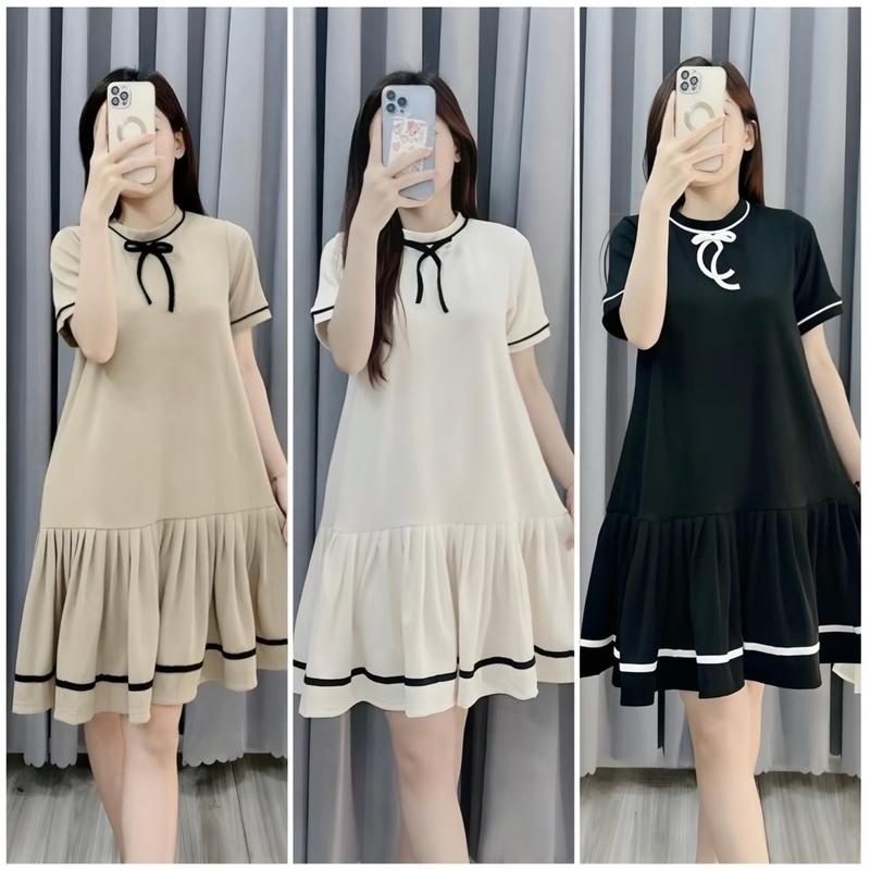 K70 Váy babydoll xl đuôi cá cổ nơ , váy nữ dáng ngắn dễ thương siêu phẩm mặc nhà, du lịch, dạo phố, trẻ trung, năng động Dress Women Kem (40-60 ký )