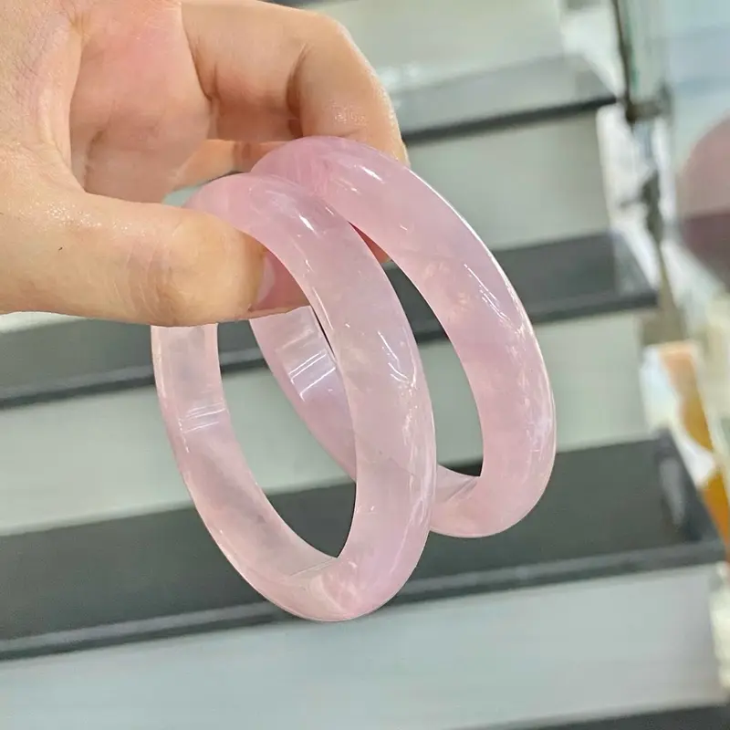 Vòng tay thạch anh Hồng tự nhiên bản liền dày 10mm-12mm, Size 52mm-58mm - Phụ Kiện 7