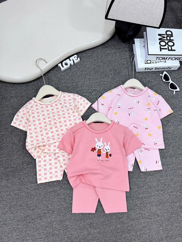bộ quần áo ngắn tay vải thun cotton cho bé gái 3