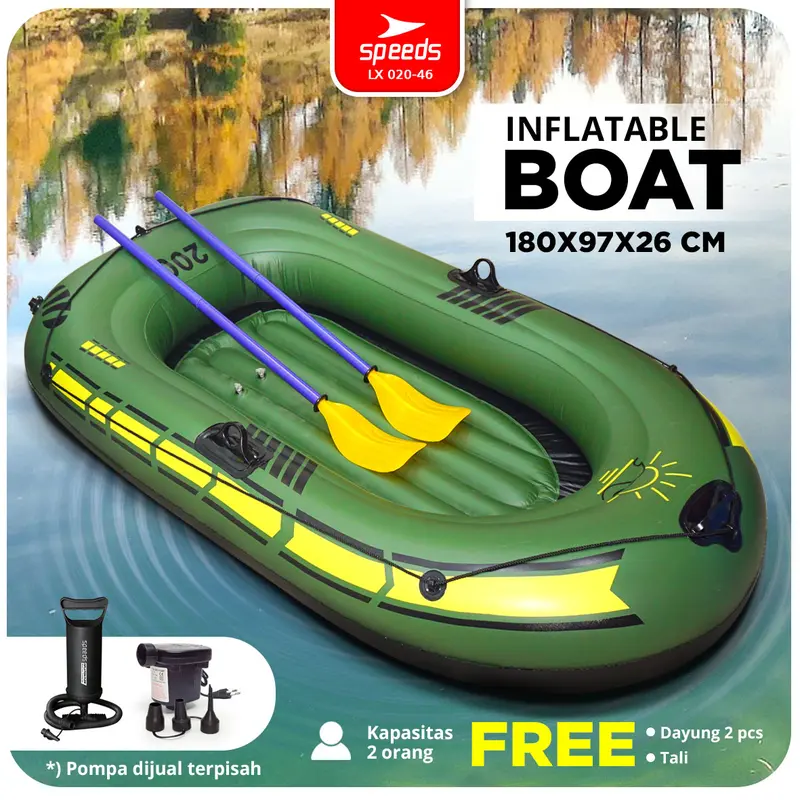 SPEEDS Perahu Karet Mancing Tiup Kayak + Dayung Inflatable Boat 2 Orang Rafting Sport Arung Jeram 020-46 0