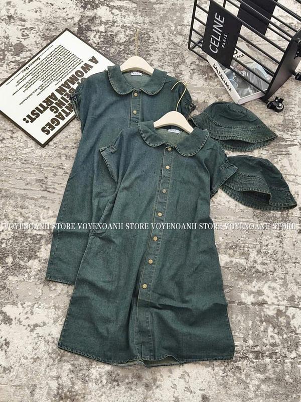 Váy bầu VB410 Váy bò cổ sen nhún tay sát nách Đầm bầu đẹp mặc hè công sở suông xinh dự tiệc TIRA