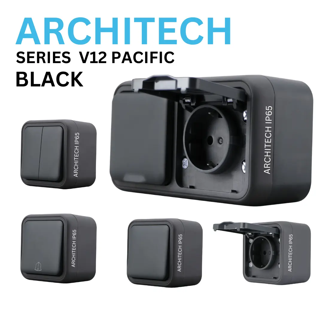 ARCHITECH STOP KONTAK OUTDOOR WATERPROOF /SAKLAR V12 SERIES PACIFIC / OUTBOW / saklar V12 sockets & switches Aluminium Kabel gabungan