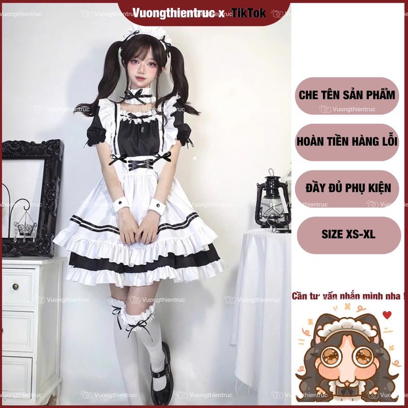 Bộ váy maid ngắn cosplay, trang phục hầu gái 8 món