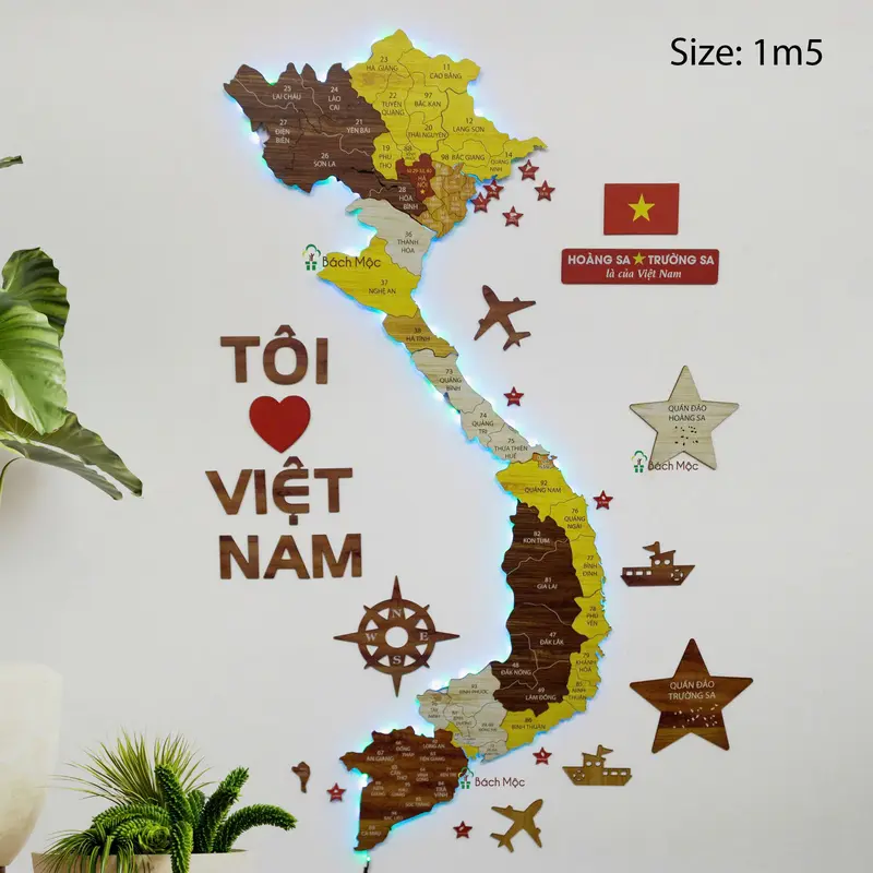 [63 TỈNH THÀNH] Bản Đồ Gỗ Việt Nam 63 tỉnh thành đầy đủ quần đảo Hoàng Sa và quần đảo Trường Sa Decor Trang Trí Dán Tường Phòng Khách, Nhà Cửa, Công Ty, Bàn Làm Việc, Trường Học, Cơ Quan Văn Phòng 0