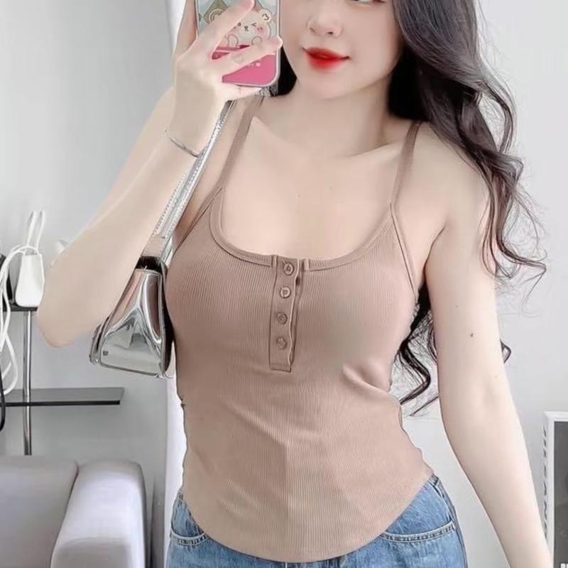 Áo Thun 2 Dây Nữ Bigsize Thun Gân Tăm Lạnh Mịn Mặc Hè Thoáng Mát ESHOP Áo Thun Nữ 2 dây có nút cài Bigsize 45-85kg Cổ Vuông Ôm Body Đẹp Dễ Thương MS188 Top Áo Women