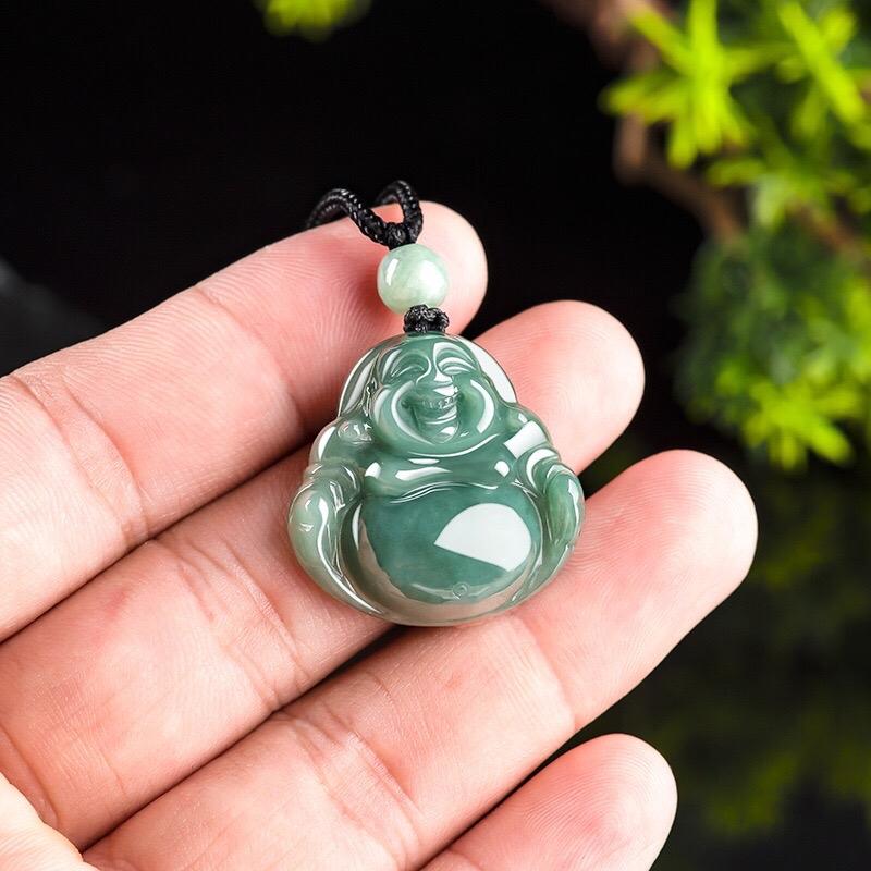 Mặt dây chuyền phật di lạc xanh đậm nhỏ ngọc cẩm thạch 8