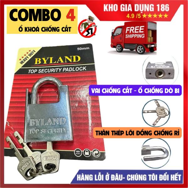 COMBO 4 Ổ khoá chống cắt, chống trộm, chống mưa gió dùng trong nhà ngoài trời loại 50mm - loại 1 ổ  khoá đồng thau không ổ khóa & chốt khóa