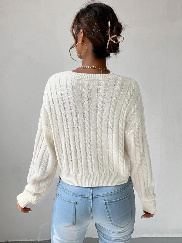 Women's Basic Thin Textured V Neck Cable Knit Sweater, Lady Minimalist Casual Comfort Drop Shoulder Long Sleeve Knitting Jumper, Cozy-chic Women's Pullover Knitwear Top for Womenswear Fall & Winter,  Jumpers for Women 1