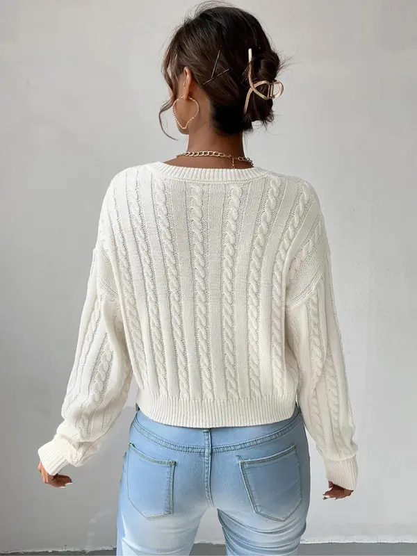 Women's Basic Thin Textured V Neck Cable Knit Sweater, Lady Minimalist Casual Comfort Drop Shoulder Long Sleeve Knitting Jumper, Cozy-chic Women's Pullover Knitwear Top for Womenswear Fall & Winter,  Jumpers for Women 1