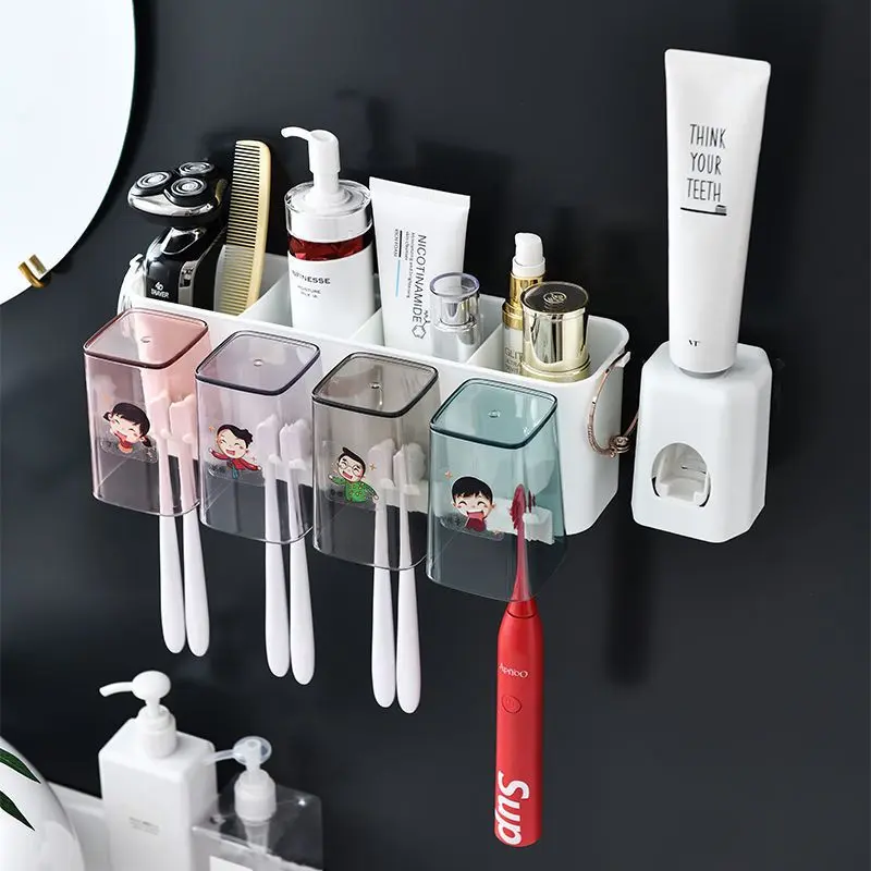 Bộ Giá Để Bàn Chải Đánh Răng, Không Cần Đục Lỗ, Bao Gồm Cốc Súc Miệng, Cốc Kem Đánh Răng, Giá Treo Khăn Tắm Và Giá Để Bàn Chải Đánh Răng, Đồ Gia Dụng 4