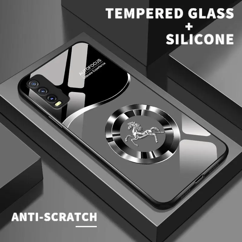 Casing Hp For VIVO Y20 2020 2021 Y20a Y20i Y20t Y20s Y20g Y20sG Y21 Y21a Y21e Y21s Y21t Y21G Y22 Y22s Y27 4G Y10 Y10 T1 Y100 4G Y01 Y02 Y02A Y02t HD Glass Silikon Back Simple Horse Logo Hard Case Ponsel Cassing