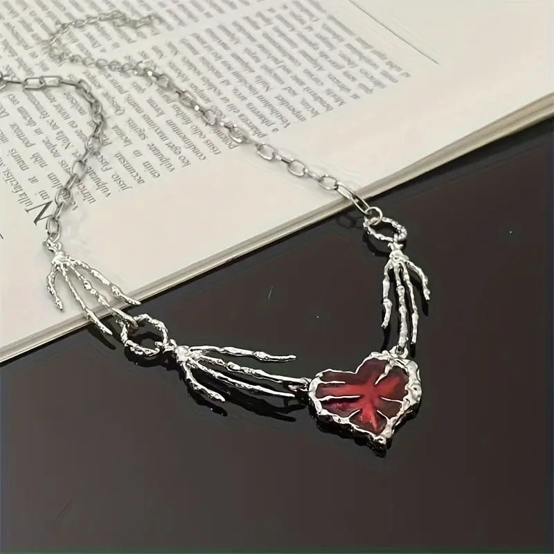 Gothic Skeleton Pendant - Red Zirconia Clavicle Chain, Decorative for Halloween Party or Cosplay Wear eternity  collar 4