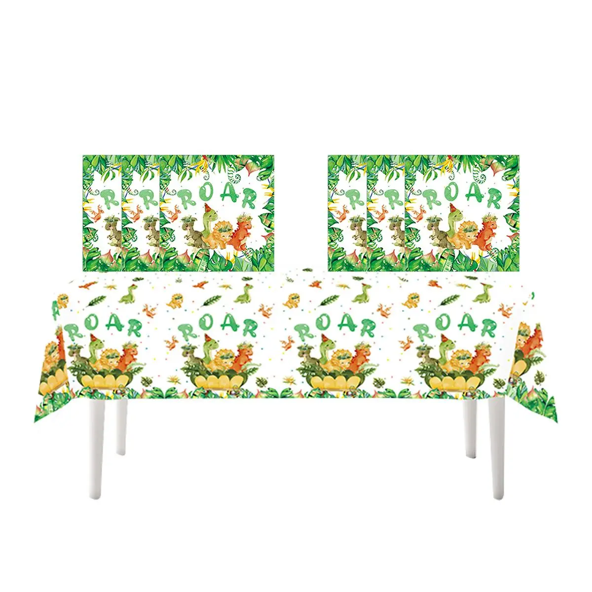 Cartoon Dinosaur Themed Disposable Tableware Set, 22pcs/set Including 2 Disposable Tablecloth & 20 Napkin, Party Atmosphere Props, Festive Supplies
