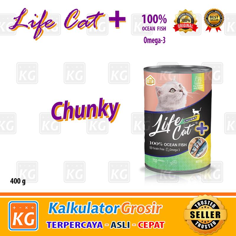 MAKANAN KUCING LIFE CAT PLUS KALENG KITTEN ADULT 400GR + WHOLE FISH CHUNKY TUNA WITH MACKEREL SALMON BASAH CAN WET FOOD CAN MAKANAN BASAH KUCING DEWASA DAN ANAKAN 3