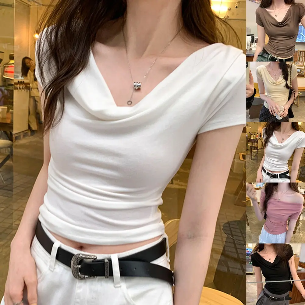 Áo Thun Cropped Trễ Vai, Phong Cách Cổ Điển Dành Cho Phụ Nữ Và Trẻ Em Gái, Thiết Kế Gợi Cảm, Áo Vừa Vặn