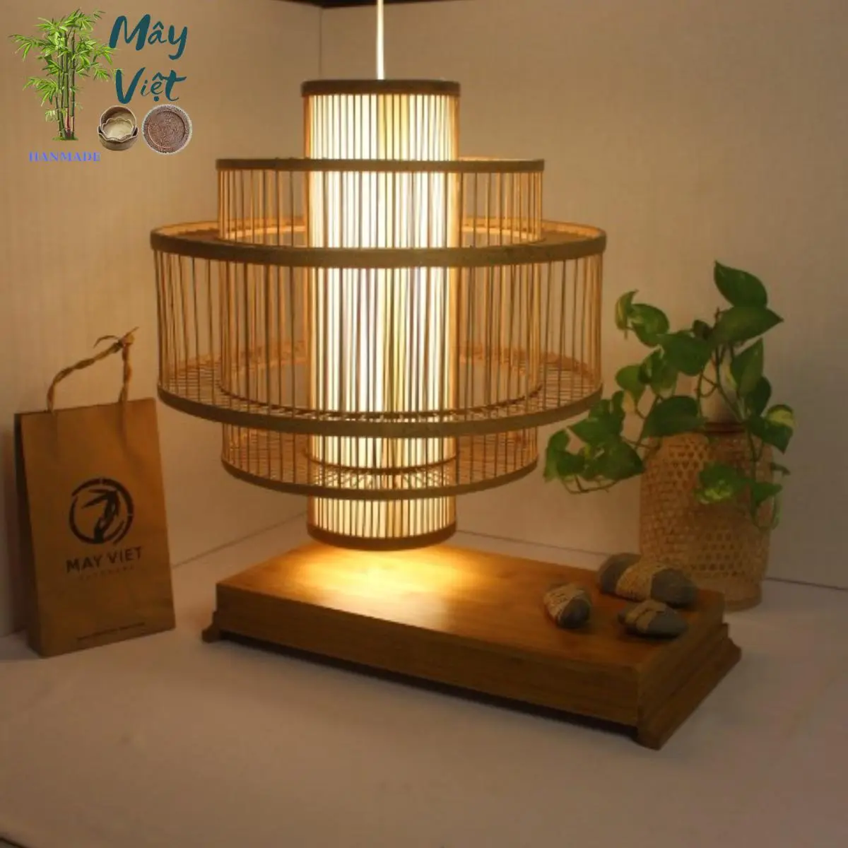 Đèn lồng mây tre đan (ĐL06) tặng kèm đui đèn + bóng đèn led 5w trang trí quán Cafe, nhà hàng, khách sạn