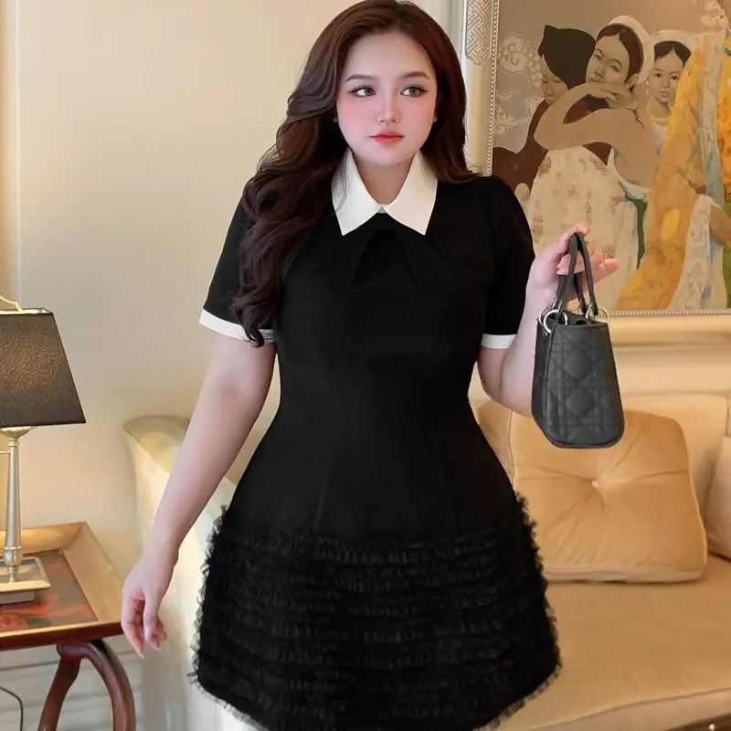 Đầm phối thiết kế bigsize 55 đến 90 ký màu đen chất vải tuyết mưa
