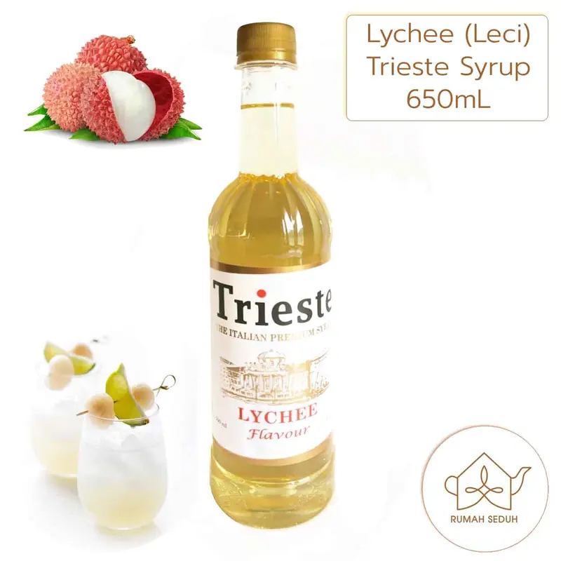 Trieste Lychee Syrup 650mL - Sirup Buah Leci - Sirop Litchi - Sirop Lyche - Sirop Letchi Premium Almond Avocado Banana Brown Fruit Green Lemon Peach Sugar Red 0