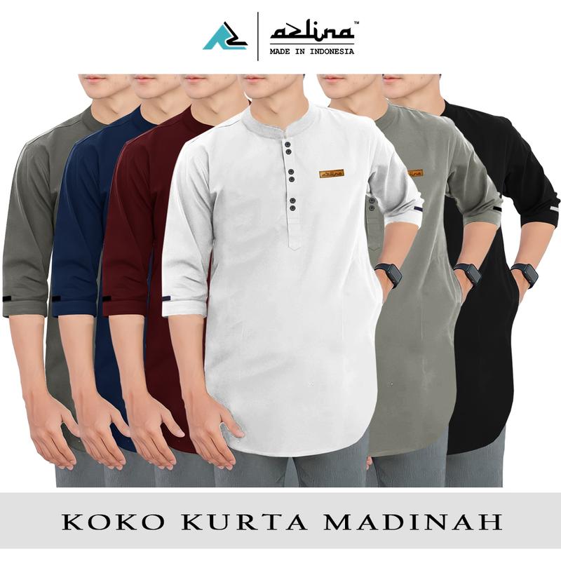 Baju Koko kurta fashion muslim pria model lengan 3/4 bahan katun madinah premium Azlina Formal Nyaman Simple Dewasa 6