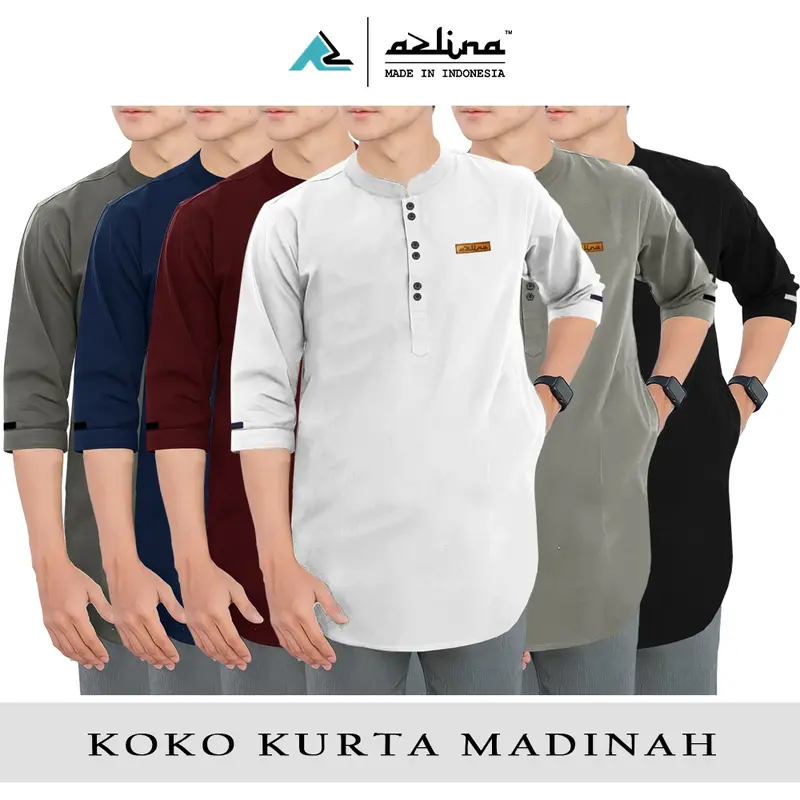 Baju Koko kurta fashion muslim pria model lengan 3/4 bahan katun madinah premium Azlina Formal Nyaman Simple Dewasa 6