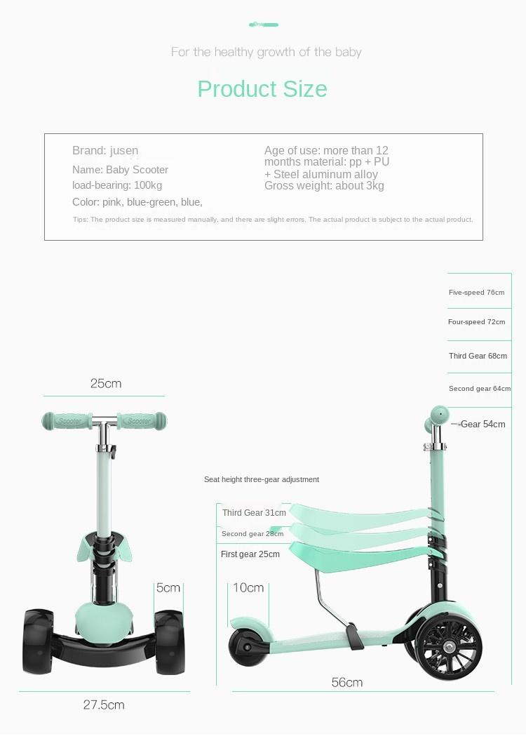 Product Introduction of Toy Child Scooter 2-6 Ages Flashing Wheel Adjustable Boy Girl Kids Scooter Folding Aluminum Alloy Skateboard Popular 4