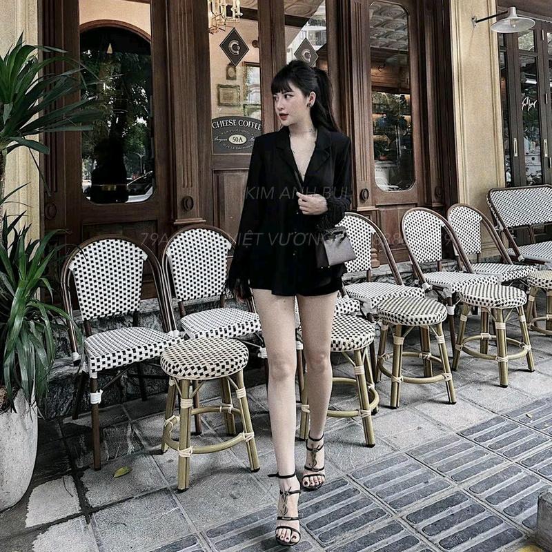 Áo sơ mi voan mỏng nhẹ cổ vest dáng rộng tay lông vũ 4