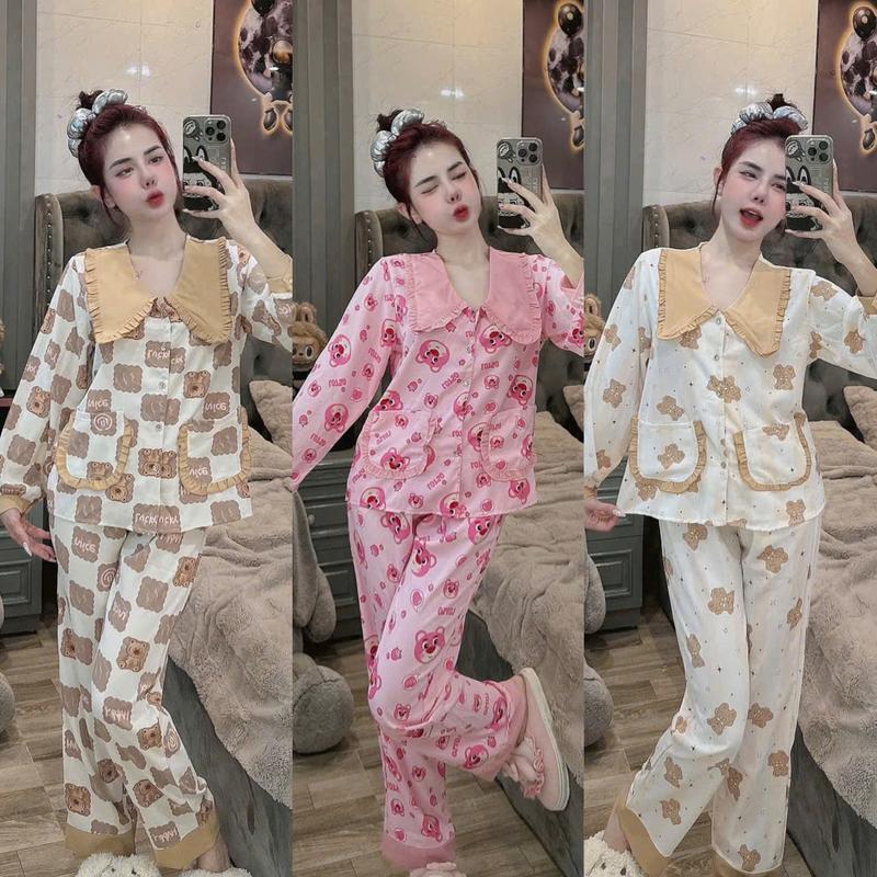 Đồ bộ pijama nữ tay dài lụa mango phối túi nhiều mẫu, thiết kế mới dễ thương, đồ bộ nữ mặc nhà thoải mái, pijama nữ lụa mịn mát, size dưới 60kg, đồ bộ pizama tay dài Yuri Phương Shop 1