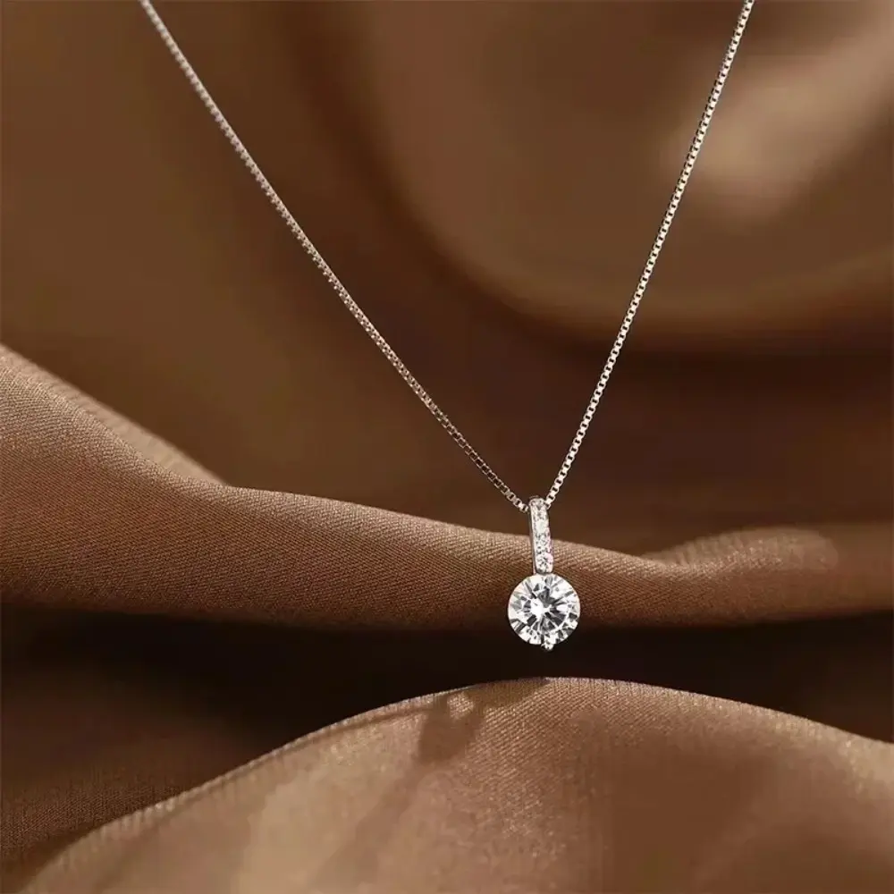 Fashion Round Zircon Necklace Minimalist Style Charm Choker Pendant Party Gift For Women's Fine Jewelry