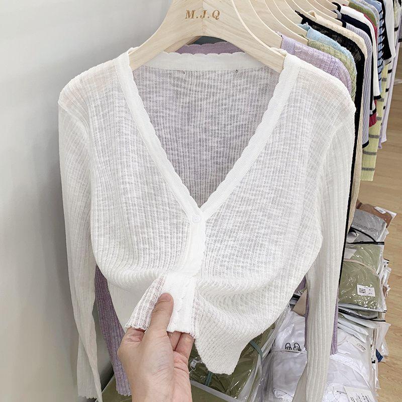 Product Introduction of Áo Cardigan Chống Nắng Dệt Kim, Trang Phục Mùa Hè Cho Nữ, Chất Liệu Lụa Lạnh Mỏng, Dài Tay, Màu Đen, Thích Hợp Mặc Bên Ngoài, Có Thể Mặc Với Áo Điều Hòa Không Khí Ngắn, Áo Sơ Mi, Women, Top, Voi 4
