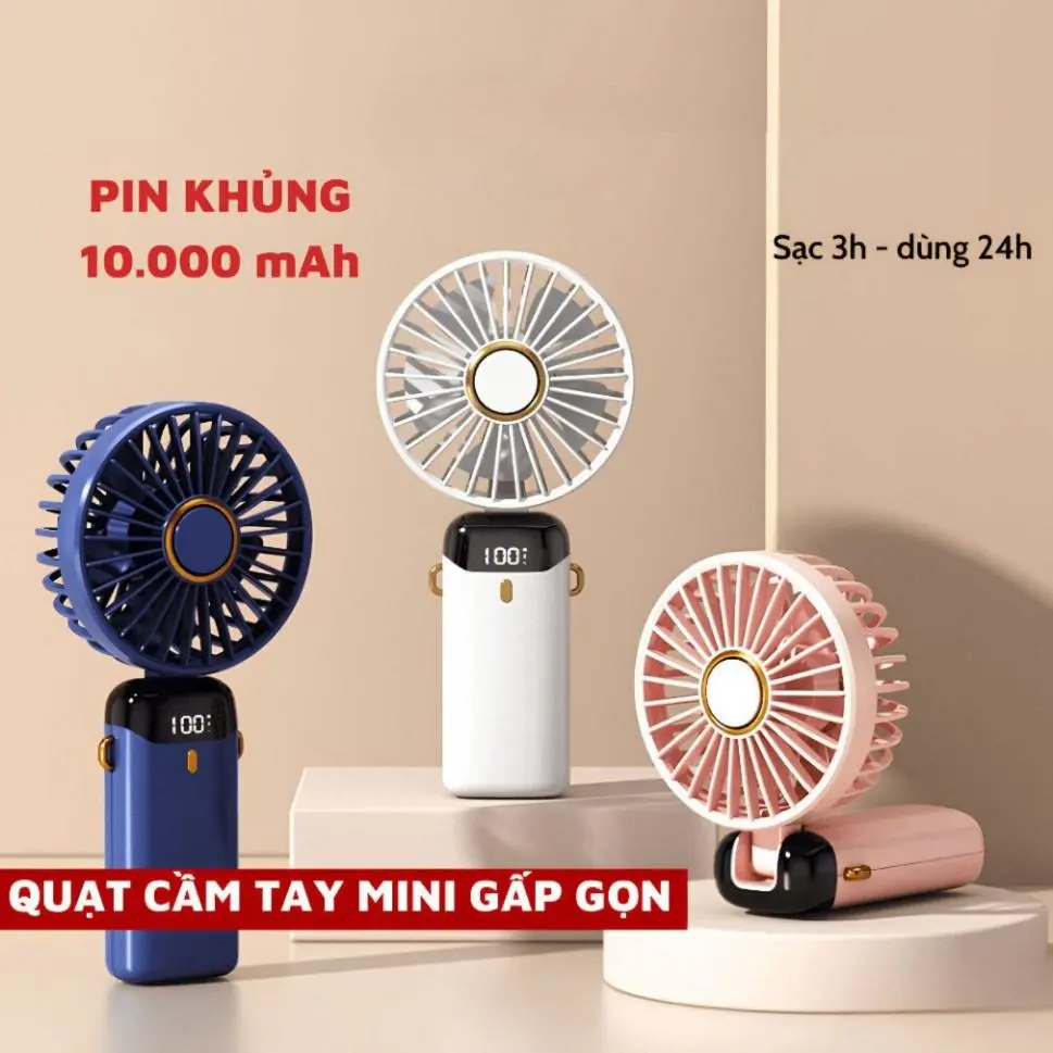 Quạt Cầm Tay Tích Điện Pin Khủng 10.000 MAh, Quạt Mini Cầm Tay 5 Tốc Độ Gió Linh Hoạt ( QUẠT CẦM TAY)