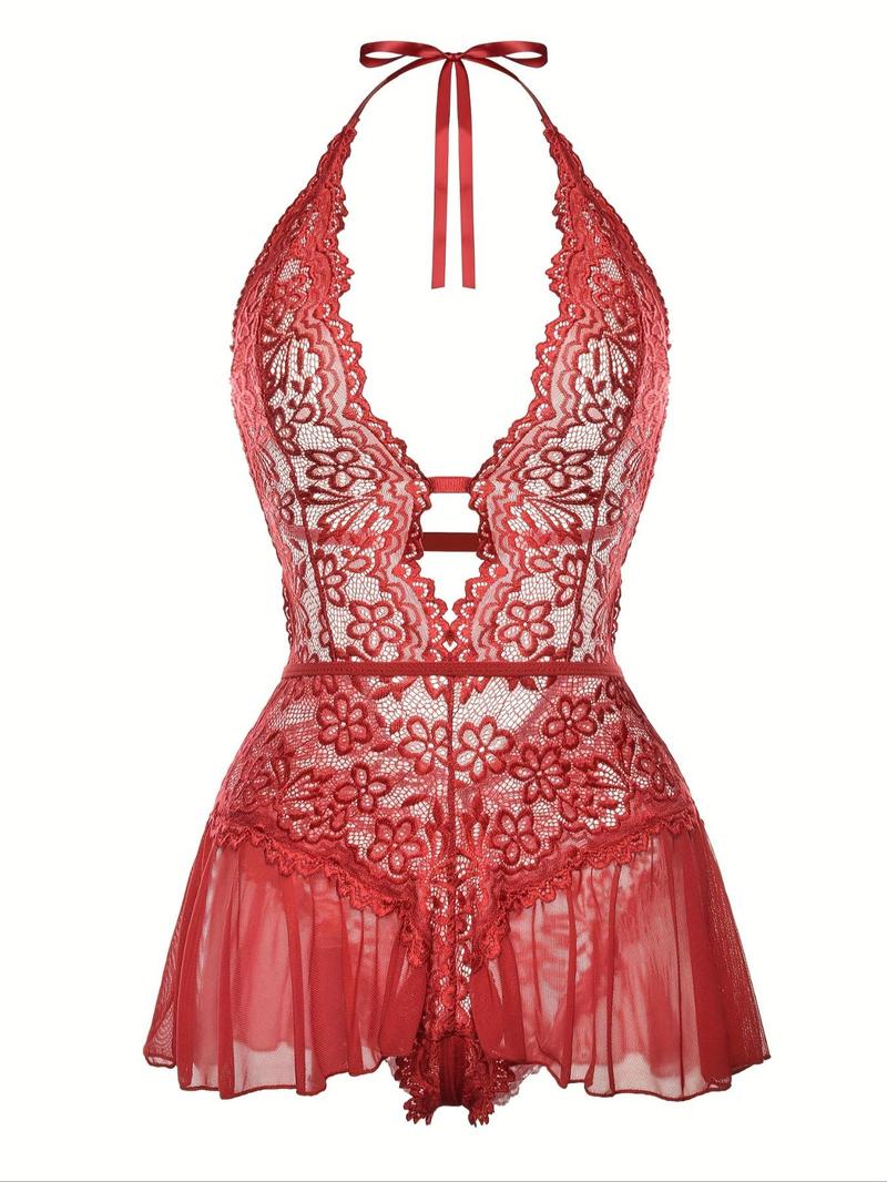 Product Introduction of Women's Solid Floral Lace Backless Sexy Lingerie Bodysuit, Naughty Lingerie, Elegant Sexy Cut Out Tie Back Lingerie Bodysuit for All Seasons, Women's Sexy Underwear for Daily Wear 14
