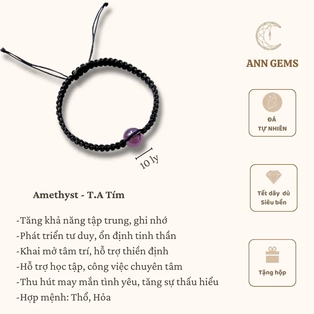 Vòng tay tết Thẳng một hạt đá - GemsbyAnn