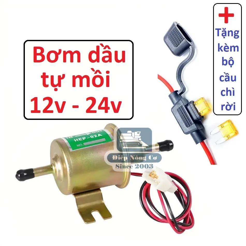 [HEP-02A] Bơm dầu tự mồi 12v 24v thép cho nhiên liệu diesel xe tải máy gặt kéo cày công nông tàu ghe áp suất thấp - 70-80 lít/phút
