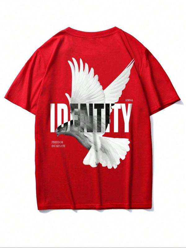 Men's Letter & Eagle Print Drop Shoulder Sleep Tee, Regular Fit Casual Round Neck Short Sleeve Sleep Top, Men's Sleepwear for Indoor Wear 2