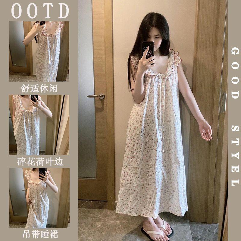 Váy Ngủ Có Dây Đeo Mùa Hè, Dành Cho Phụ Nữ, Thiết Kế Mới, Hoa Nghiền Ngọt Ngào, Viền Xếp Ly, Thoải Mái Cho Bé Gái, Dáng Rộng Vừa Vặn, Vải Mỏng, Thích Hợp Mặc Nhà 0