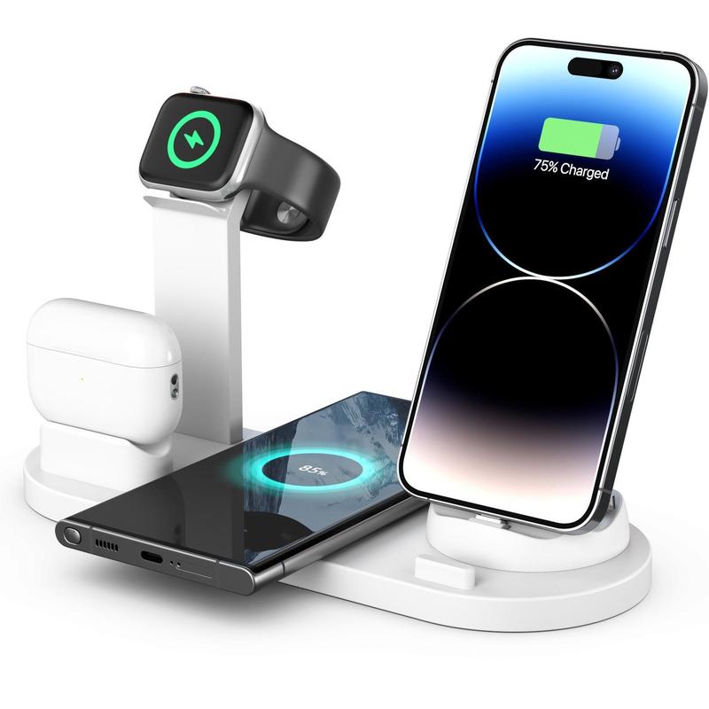 15W Wireless Charging Station, Foldable Charger Stand, Multifunctional Charging Station for iPhone & Samsung & Apple Watch & AirPods 3