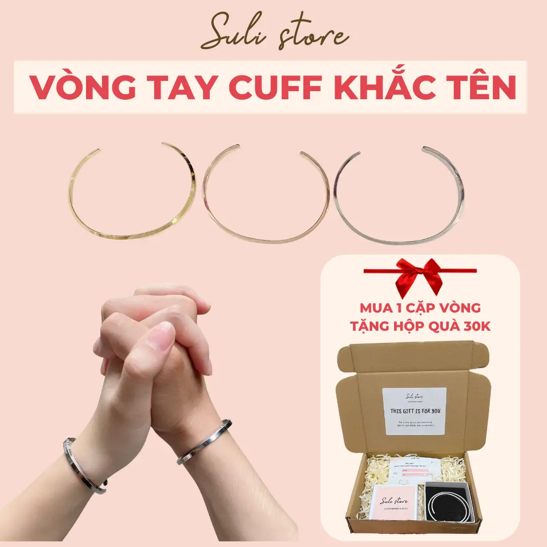 [MUA 2 TẶNG COMBO HỘP] Cặp vòng tay CUFF khắc tên theo yêu cầu không đen gỉ Suli store Phụ Kiện Titan vong cap Quà tặng Valentine cặp đôi