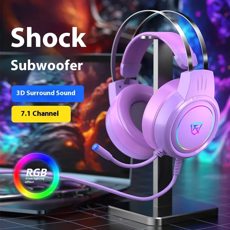 Head-mounted gaming headset, gaming mobile game computer, wired 7.1-channel USB headset, noise reduction, wire control with microphone Audio Earbud Electronic