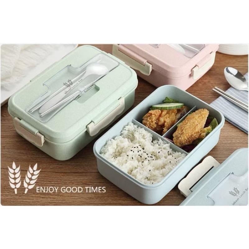 ￼Hộp đựng cơm lúa mạch 3NGĂN, tặng kèm đũa thìa inox tiện lợi (hộp cơm 3 ngăn) 4