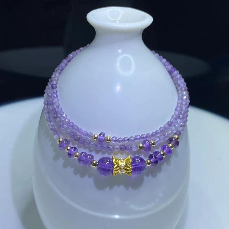 Product Introduction of Natural Crystal Jewelry - Uruguayan Amethyst Faceted Three-Ring Bracelet and Hand Chain - Designed Crystal Jewelry 1