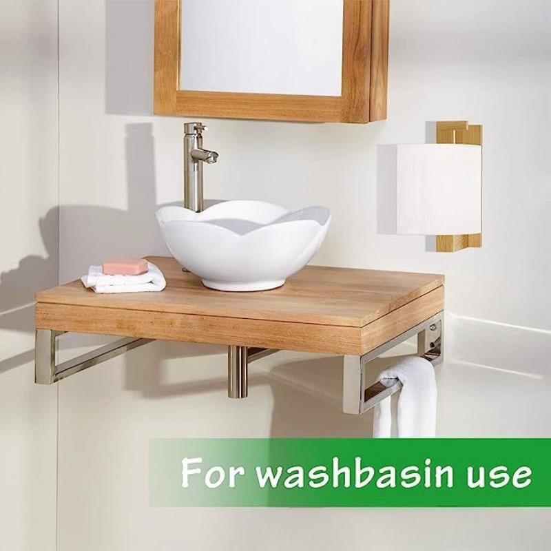 Bamboo Wall Mounted Toilet Paper Holder, Wooden Toilet Paper Holder, Square Toilet Paper Roll Holder for Bathroom, Self-Adhesive Toilet Paper Holder 3