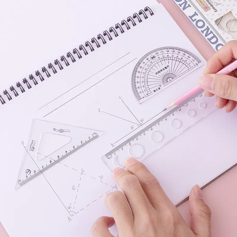 Bộ đồ dùng học tập 4 thước eke đóng túi kích thước 20cm nhiều mẫu mã lựa chọn 6