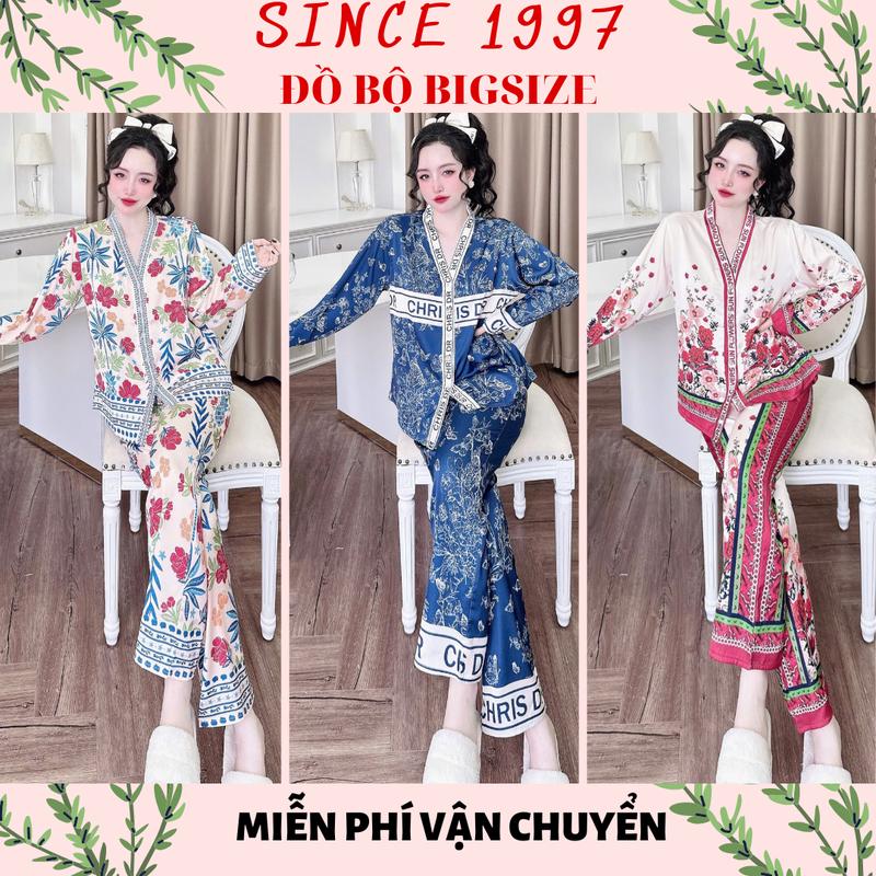 [55-90KG] Đồ bộ Tết Tay dài Cổ Y Labubu lụa Latin, đồ bộ bigisize đồ ngủ bigsize pijama bigsize- SINCE1997
