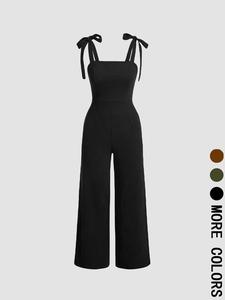Women's Solid Color Tie Shoulder Jumpsuit, Casual Comfy Jumpsuit for Daily Wear, Ladies Clothes for All Seasons