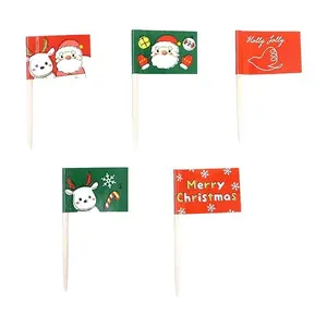 Mini Flag Pick Hand Drawn Christmas 15P - Bento Tools - Peralatan Makan Anak